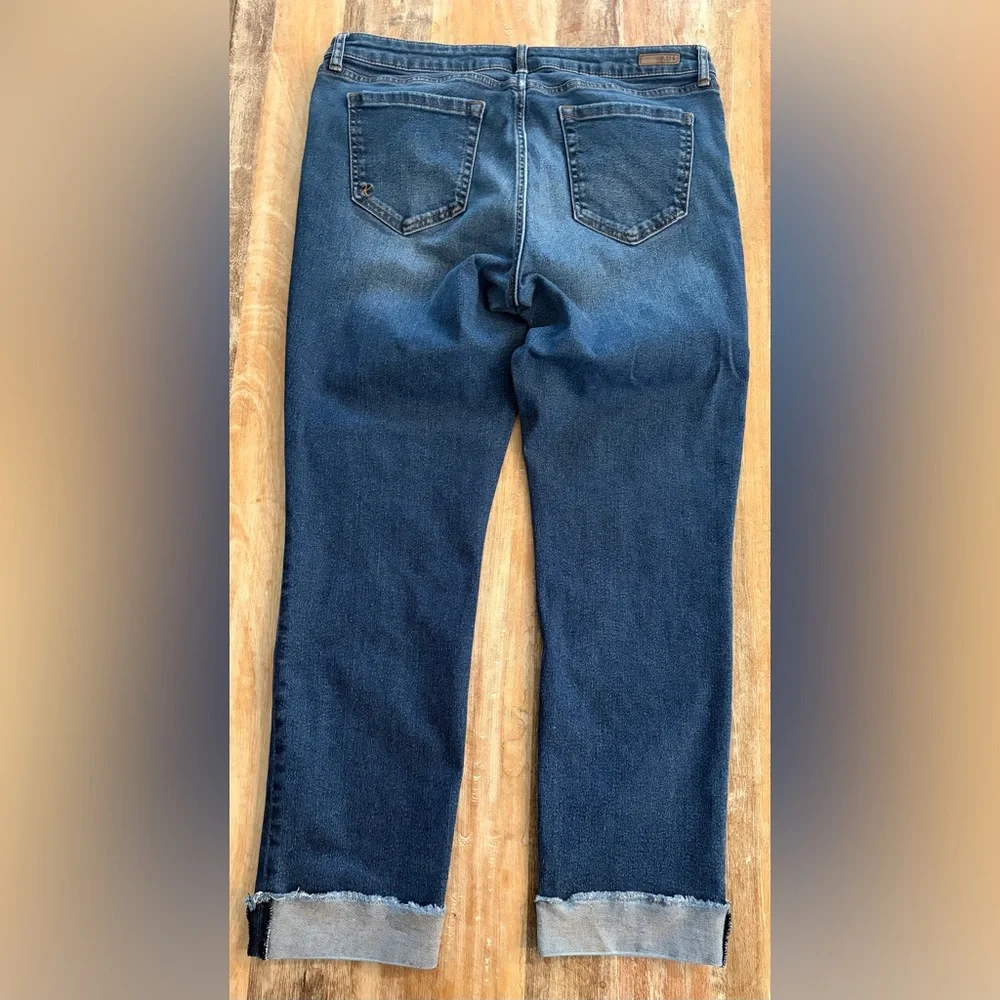 KUT from the Kloth Ankle Straight Leg Jeans Size 14 Dark Wash Cuffed Raw Hem